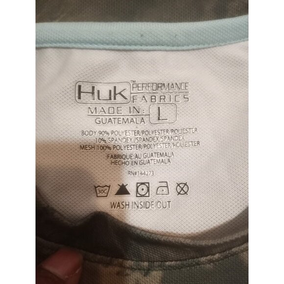 Huk Fishing T-Shirt Mens Large L Brown Camo Performance Short Sleeve UPF Stretch - Picture 11 of 13